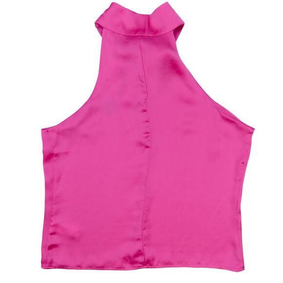 Sincerely Jules Hot Pink Satin Halter Top Wrap Neck Sleeveless Blouse Medium - Picture 3 of 6